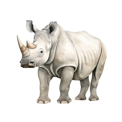 Obraz premium AI-Generated Watercolor cute Rhino Clip Art Illustration. Isolated elements on a white background.