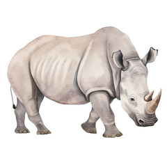 Obraz premium AI-Generated Watercolor cute Rhino Clip Art Illustration. Isolated elements on a white background.