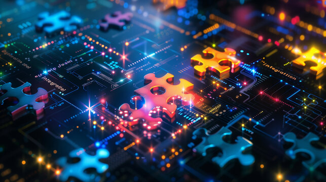 Digital Integration is a puzzle piece fitting seamlessly together, representing the harmonious merging of various digital systems.