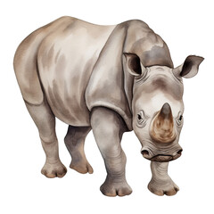 Obraz premium AI-Generated Watercolor cute Rhino Clip Art Illustration. Isolated elements on a white background.