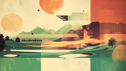  golf course vintage style background illustration 