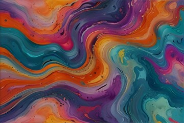 Abstract marbled acrylic paint ink painted waves painting texture colorful background. Generative AI 