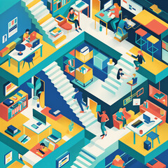 illustration pattern with office and buildings