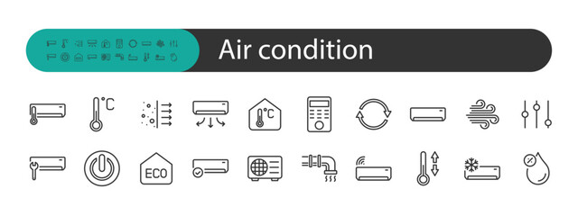 set of air condition icons, cooling, temperature
