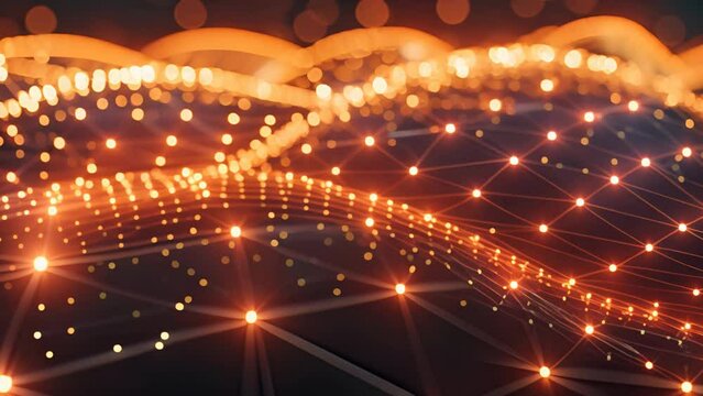 3D gold geometric constellation forming a complex network of nodes and links