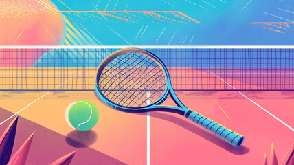 illustration tennis racket and ball tennis court 