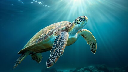 Naklejka na ściany i meble Majestic Sea Turtle Swimming in Coral Reef Waters