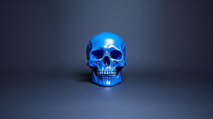  a blue realistic human skull on a clean pastel light