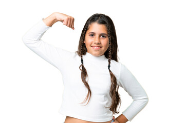 Young girl over isolated chroma key background doing strong gesture