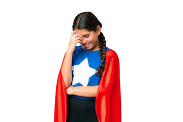 Super Hero girl over isolated chroma key background laughing © luismolinero