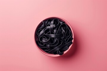 Black Pasta in Bowl on Pink Background