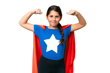 Super Hero girl over isolated chroma key background doing strong gesture