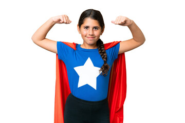 Super Hero girl over isolated chroma key background doing strong gesture © luismolinero