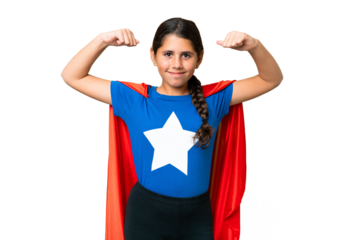 Super Hero girl over isolated chroma key background doing strong gesture