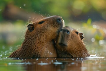 Affectionate Capybaras Embracing in Water

