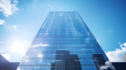 Blue sky background with glass building