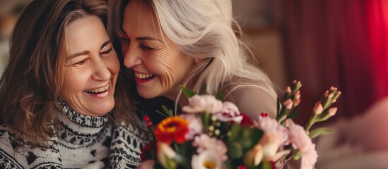 Obraz premium daughter and mom with flowers 
