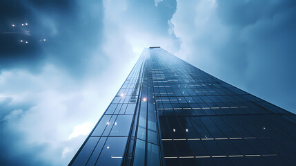 Blue sky background with glass building