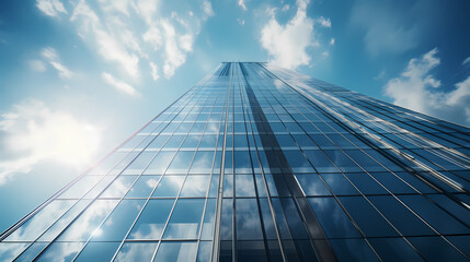 Fototapeta premium Blue sky background with glass building