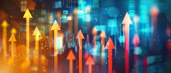 Digital arrows ascend on a virtual display