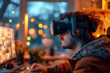 Obraz premium Virtual reality architect, designing immersive digital worlds of designer working in creative studio