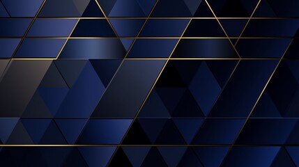 Professional abstract background featuring dark blue hues with golden triangle patterns, ideal for corporate presentations or highend advertisements, with ample copy space