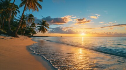 Sunny Tropical Beach With Palm trees, beautiful landscape