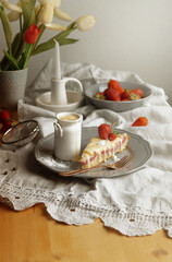 High angle view of Strawberry Tart served on table