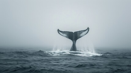 Fototapeta premium Majestic whale tail emerging from misty waters