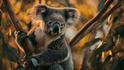 Fototapeta premium Koala in Eucalyptus Grove at Golden Hour