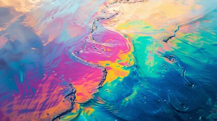 oil spill on ocean surface, rainbow sheen, environmental disaster 