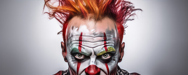 Clown with a vivid, haunting expression