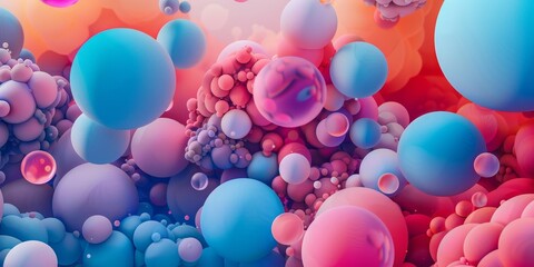 Abstract Painting of Blue and Pink Bubbles