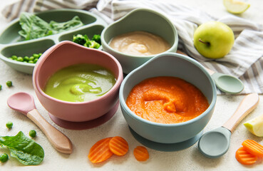 Healthy baby food in bowls