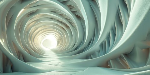 Tunnel of White Paper With Light at End