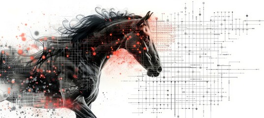Black horse on white background. Animal biology mammal fauna. Generative AI technology.	
 - obrazy, fototapety, plakaty