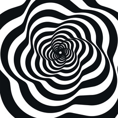 Psychedelic curved black and white spiral hypnosis optical imagination illusion 3d vector