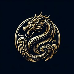 AI Generate of Luxury Dragon Logo Concept Stock Vector with Dark Black Background