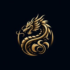 AI Generate of Luxury Dragon Logo Concept Stock Vector with Dark Black Background