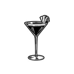 Vector engraved style illustration for posters, decoration and print. Hand drawn sketch of cocktail with splash, monochrome isolated on white background. Detailed vintage woodcut style
