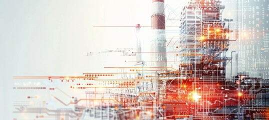 Power plant industry building chimney. Fossil electric energy power. Generative AI technology.