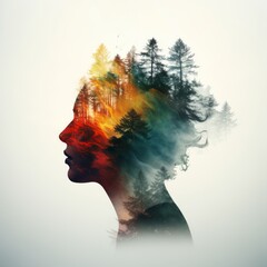 Concept of mental disorder, sorrow and anxiety. Silhouette sad lonely woman in depression.