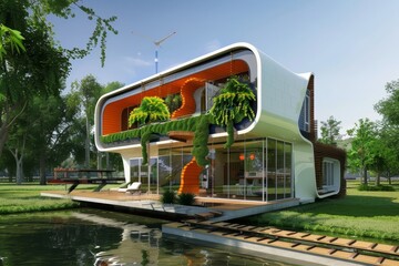 Contemporary green living. modern self-sufficient house design with eco-friendly features