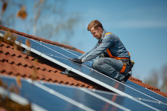 person on the roof working on sollar panels