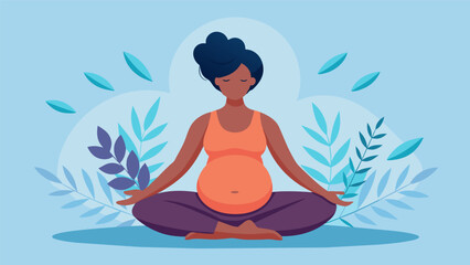 A pregnant woman embracing her changing body practicing prenatal yoga in a safe and inclusive body positivity yoga session..