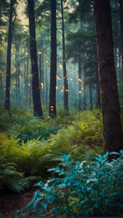 Enchanted Wilderness, A Beautiful Landscape Painting of a Forest, Evoking Tender and Dreamy Imagery in its Illustration