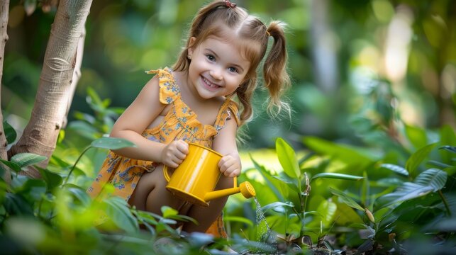 Toddler with Yellow Watering Can