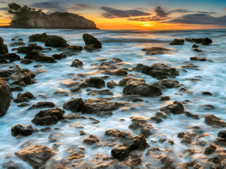 Obraz premium Sunset Sea Beach Landscape Art 