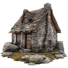 Cabin made of stone, transparent or isolated on a white background, rendering