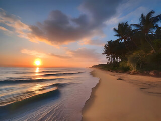 Sunset Sea Beach Landscape Art	